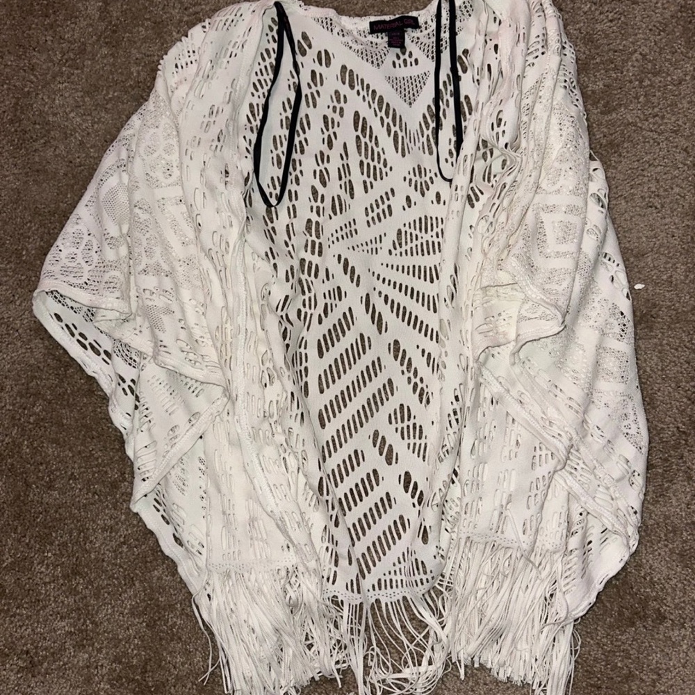 Material Girl White Fringe Poncho